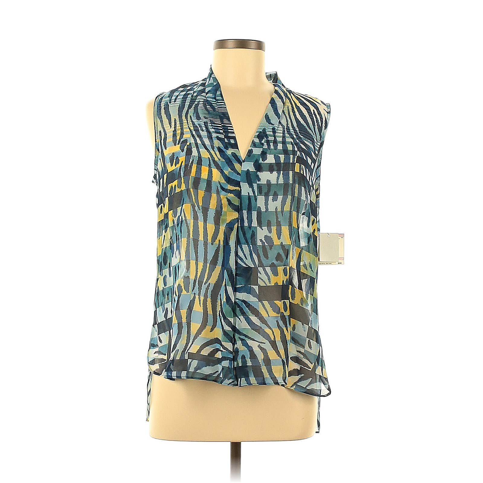 Anne Klein Blouse Top Blue Animal Print Sleeveless Ruched Side V-Neck 6 Nwt